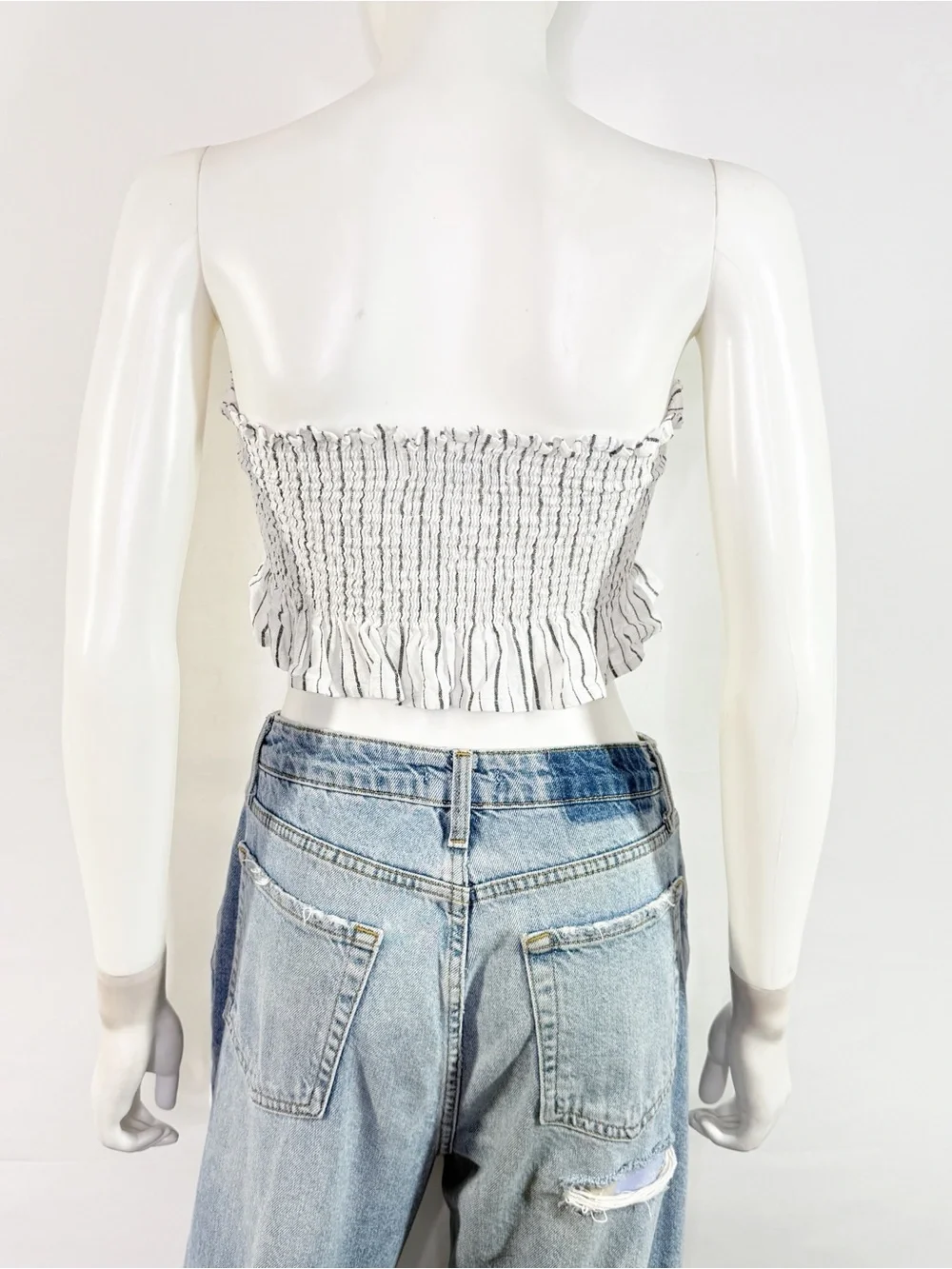 Faithfull The Brand Striped Smocked Tube Top Ruffle Crop Size 4 Summer Boho